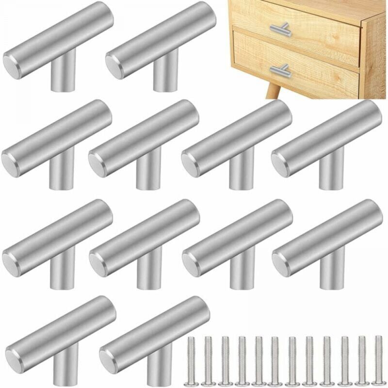 foto del prodotto 12 pezzi 50x32mm maniglia per mobile da cucina in acciaio inox maniglia per mobili argentata maniglia per porta a forma di t foro singolo maniglia