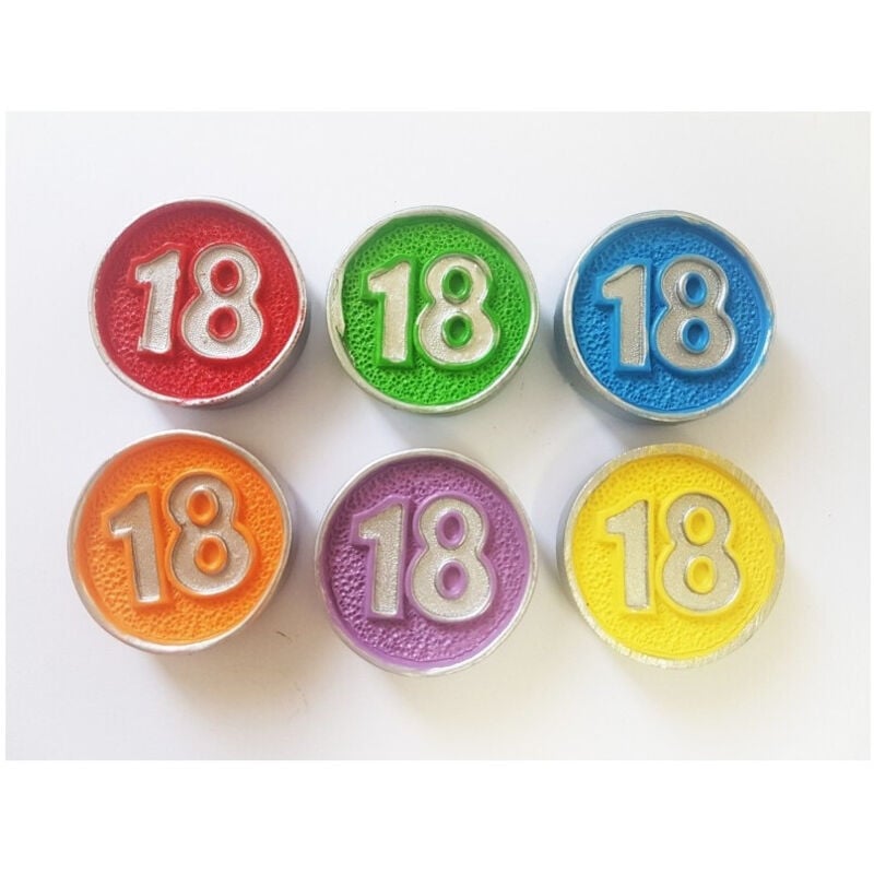 foto del prodotto 12 pezzi bomboniera cerchi tappo vernice 18 anni ceramica calamita compleanno trade shop traesio