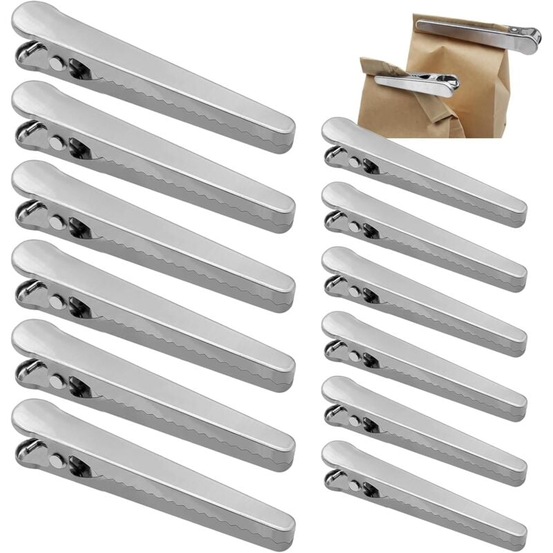foto del prodotto 12 pezzi clip per sacchetti alimentari, clip per alimenti in acciaio inossidabile, clip di chiusura per sacchetti da 11,52 cm, clip di chiusura