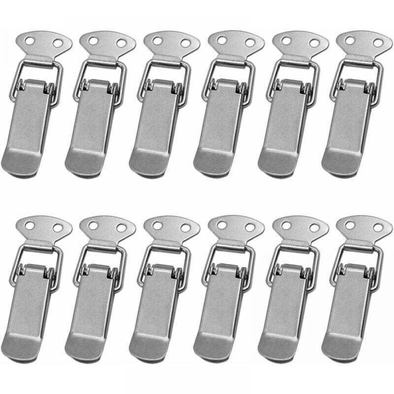 foto del prodotto 12 pezzi di chiusura a leva per porta, chiusura a molla con gancio per cassetto, chiusura a levetta in acciaio inossidabile per scatola, custodia