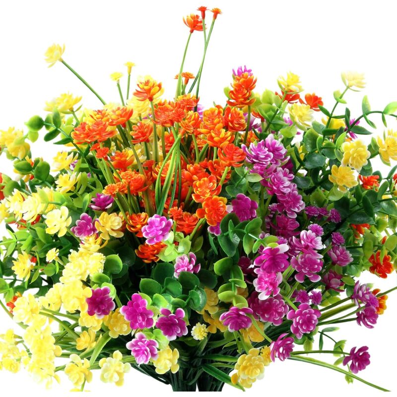 foto del prodotto 12 pezzi di fiori artificiali 6 tipi di arbusti da esterno resistenti ai raggi uv per fioriere sospese, decorazioni per finestre, matrimoni, portici