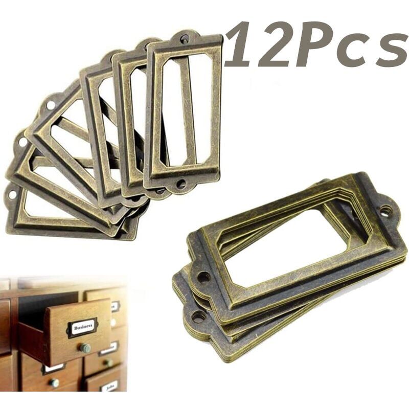 foto del prodotto 12 pezzi in ottone anticato etichetta scatola tirare, maniglia per mobili, scatola cassetto mobile, maniglia telaio tirare metallo file porta