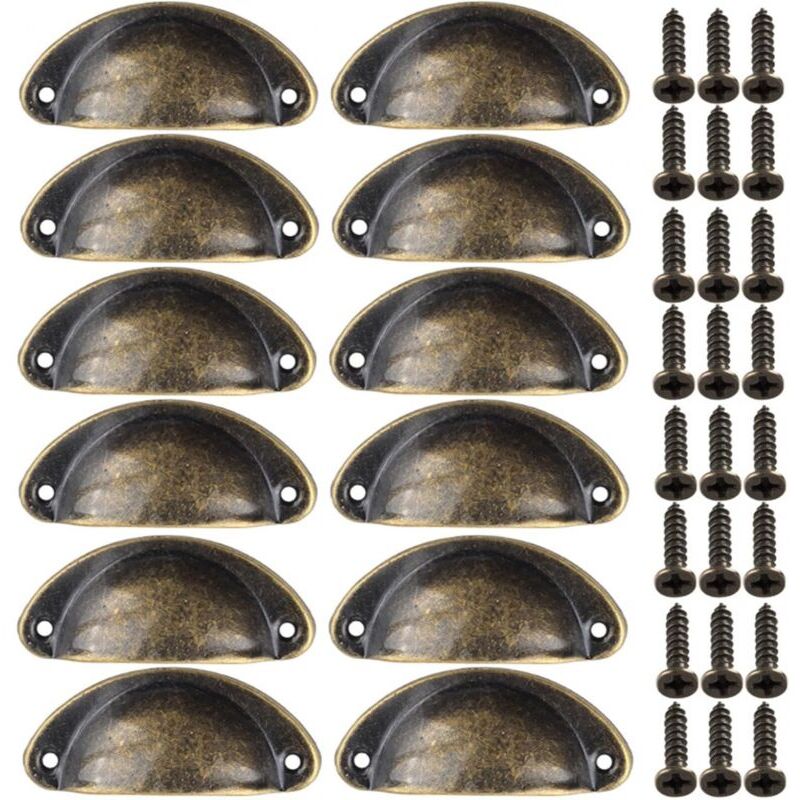 foto del prodotto 12 pezzi maniglia a conchiglia vintage per mobili da cucina, maniglia per porta dell armadio in ferro curvo vintage, 8,2 cm x 3,5 cm, ottone anticato