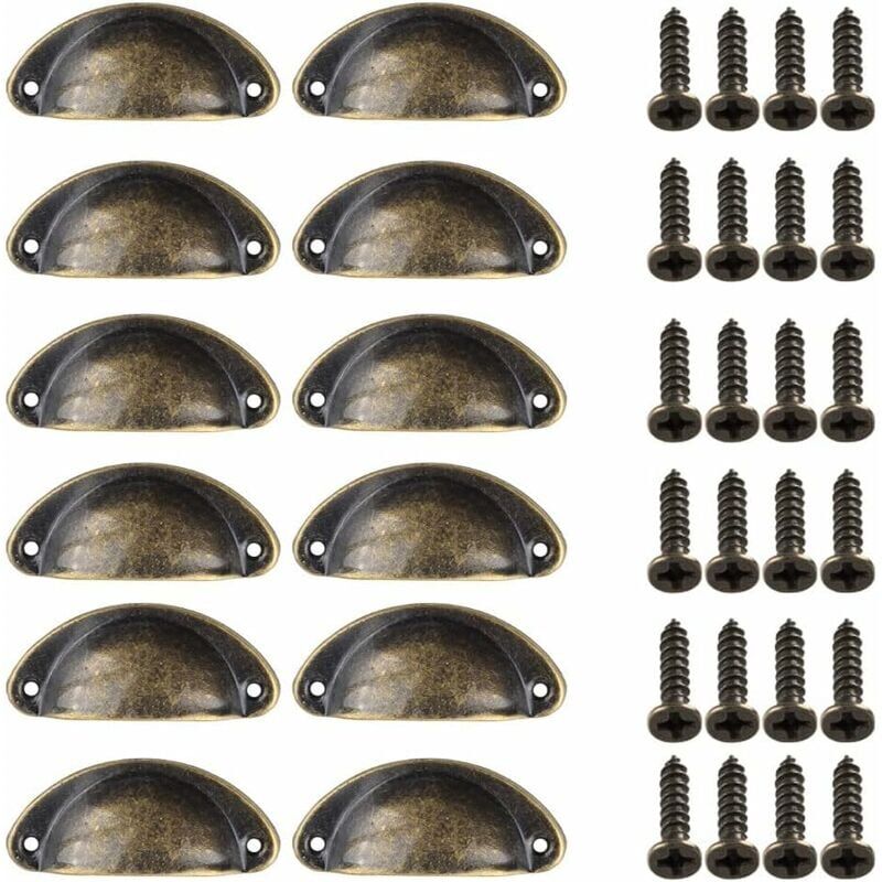 foto del prodotto 12 pezzi maniglia per porta a conchiglia, maniglie per porta retr , maniglie per mobili tradizionali a mezzaluna con viti, per cassetto, armadio,