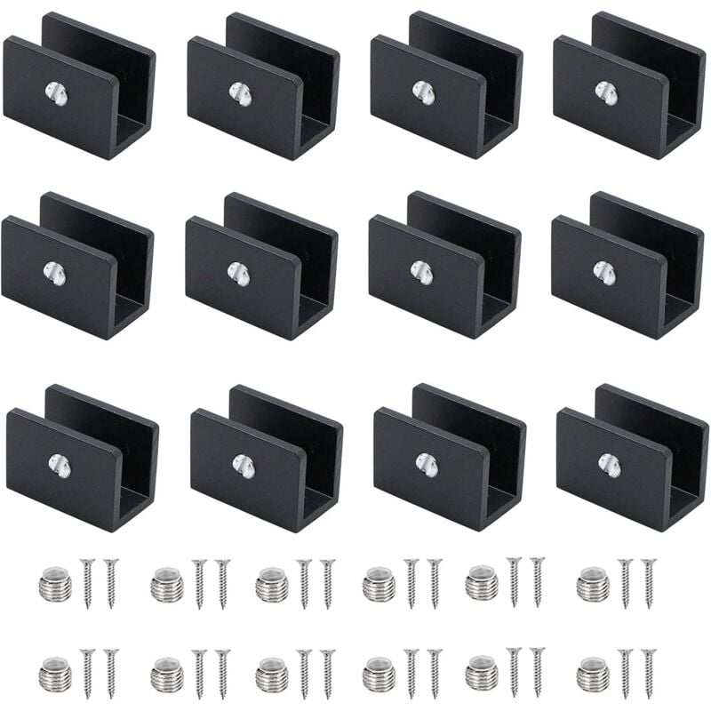 foto del prodotto 12 pezzi morsetto per vetro, staffe per mensole in alluminio, supporto per partizioni in vetro regolabile, per mensole in vetro spesse 8 10 mm, per