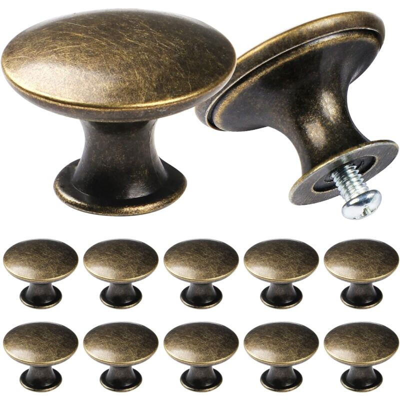 foto del prodotto 12 pezzi pomelli per mobili, rotonde maniglie per porte da 30 mm, pomolo per mobile in alluminio per cassetti armadi da cucina bronzo
