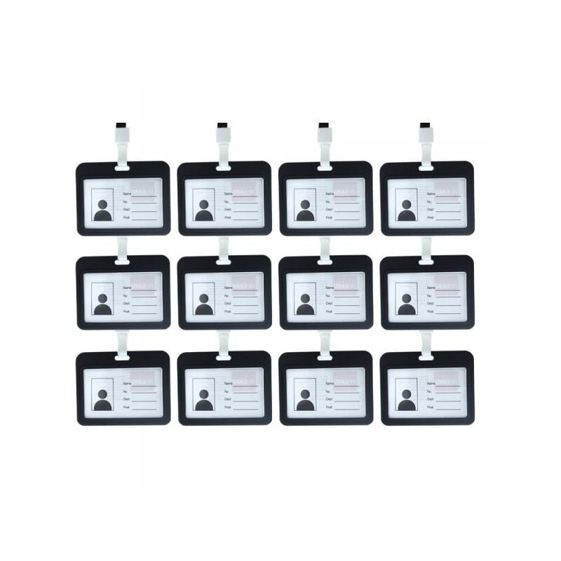 foto del prodotto 12 pezzi porta badge in pvc con corda doppio esposizione nero interno 85x54mm