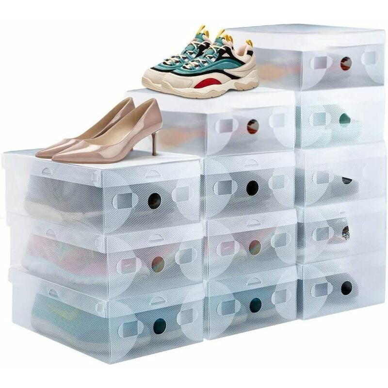 foto del prodotto 12 pezzi scatola per scarpe impilabile trasparente resistente scatola per scarpe in plastica traspirante con porta anteriore per scarpe da ginnastica