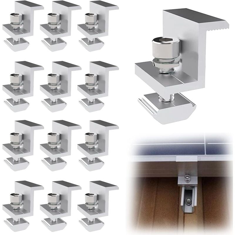 foto del prodotto 12 pezzi staffa di montaggio per pannello solare in alluminio, staffa di montaggio per pannello solare a forma di z, per pannello solare da 30 mm, con dadi e viti, per tetto, pareti, installazioni sul