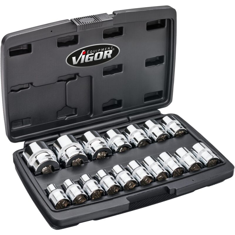 foto del prodotto 12 point socket set v7512 17 attacco quadro, cavo, 1 2 di pollice 12,5 mm profilo a doppio esagono esterno 17 pieces numero utensili 17