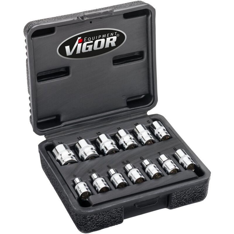 foto del prodotto 12-point socket set v7514/13 attacco quadro, cavo, 1/4 di pollice (6,3 mm) profilo a doppio esagono esterno 13-pieces numero utensili 13