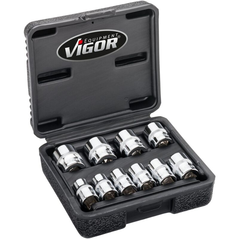 foto del prodotto 12 point socket set v7538 10 attacco quadro, cavo, 3 8 di pollice 10 mm profilo a doppio esagono esterno 10 pieces numero utensili 10