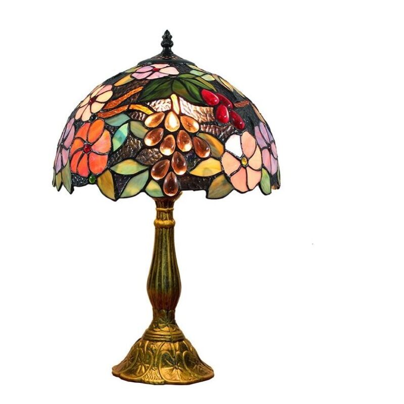 foto del prodotto 12 pouces vintage pastorale fleurs magnifiques vitrail style lampe de table lampe de chambre lampe de chevet classe energetica a 
