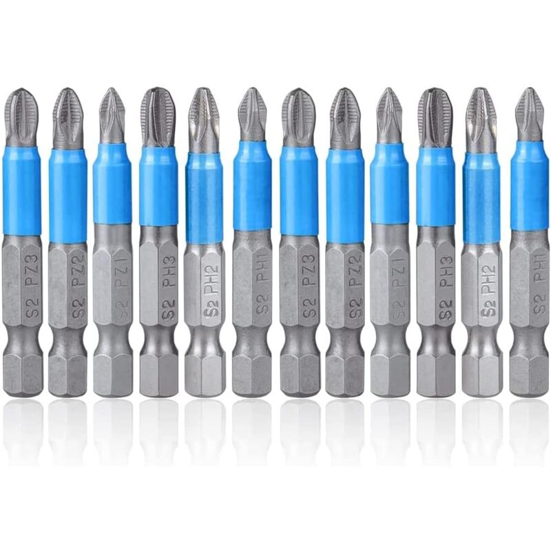 foto del prodotto 12 punte per cacciavite a croce magnetiche, punte per cacciavite phillips antiscivolo, gambo esagonale da 50 mm, punte per cacciavite magnetiche ph1,