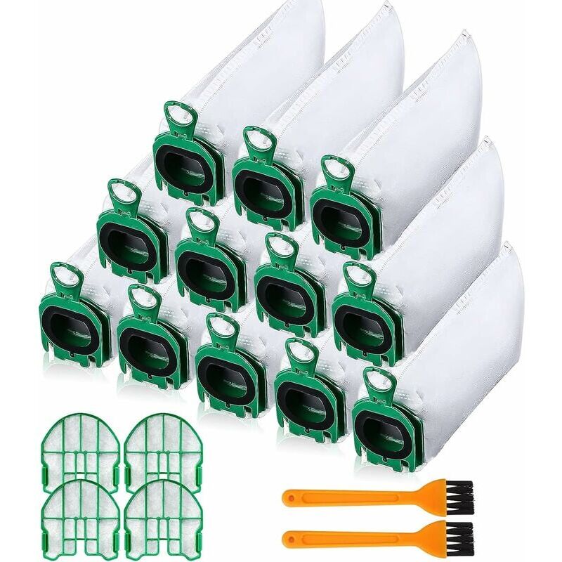 foto del prodotto 12 sacchetti per aspirapolvere per vorwerk kobold vb100 vb 100 fp100 fp 100, kit di sacchetti per aspirapolvere di ricambio compatibili con 4 filtri