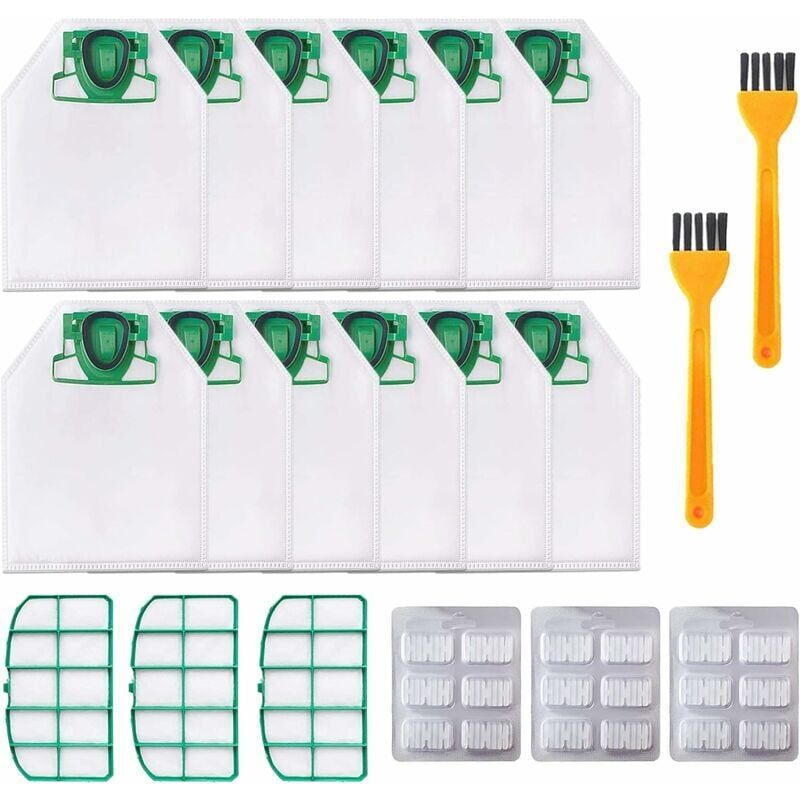 foto del prodotto 12 sacchetti per aspirapolvere vorwerk folletto vk200 fp200 con 3 filtri motore, 18 trucioli profumati, 2 spazzole, sacchetti di ricambio per