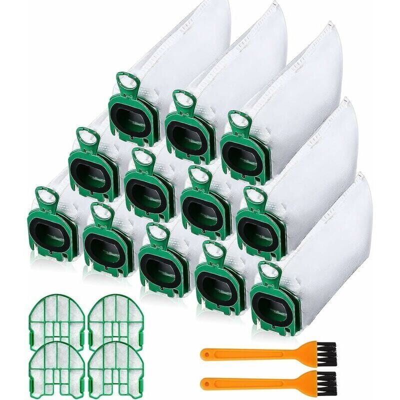 immagine 0 del prodotto 12 sacchetti per aspirapolvere vorwerk kobold vb100 vb 100 fp100 fp 100, set di sacchetti di ricambio compatibili con 4 filtri motore 2 spazzole