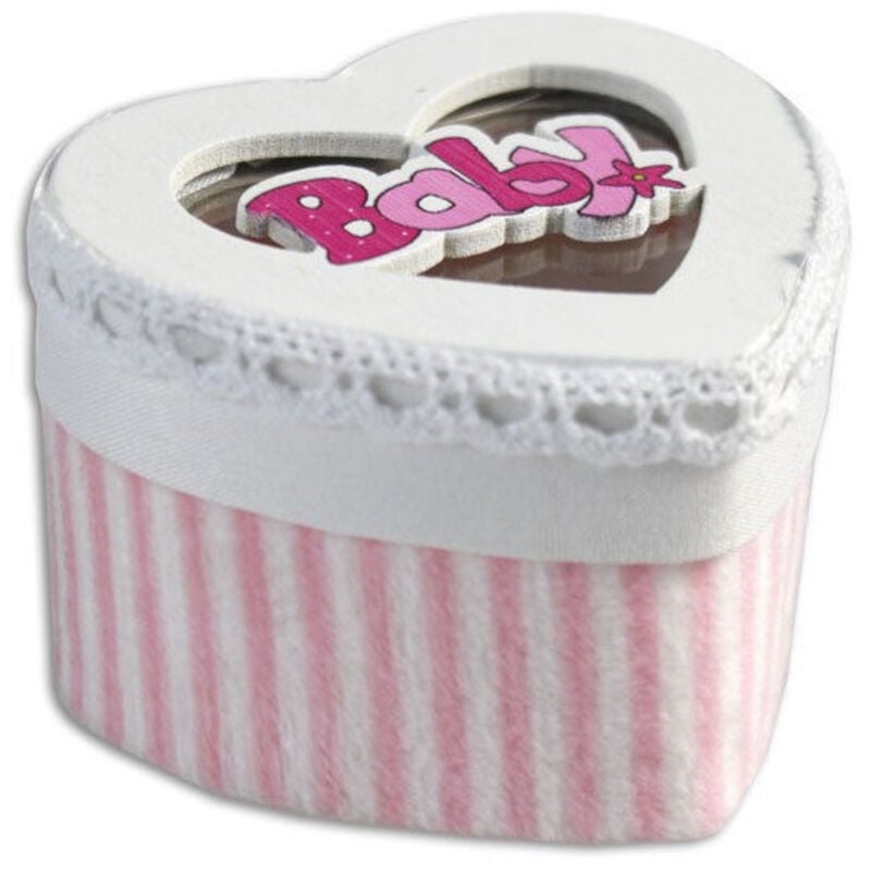 foto del prodotto 12 scatolina in tessuto portaconfetti a forma di cuore bomboniera nascita bimba rosa trade shop traesio
