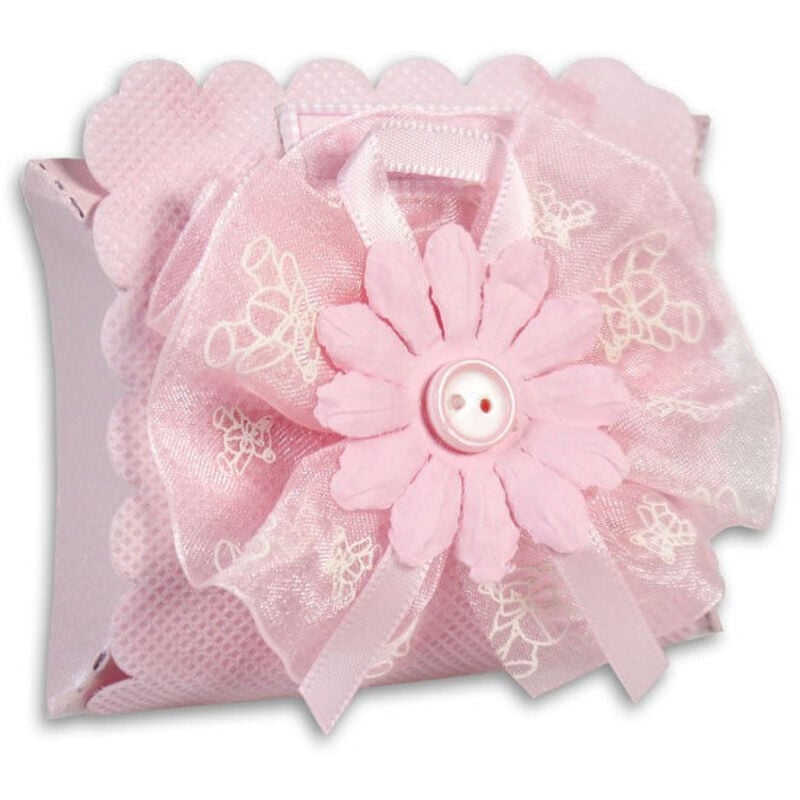 foto del prodotto 12 scatolina porta confetti con fiore bomboniera nascita battesimo bimba rosa - - trade shop traesio