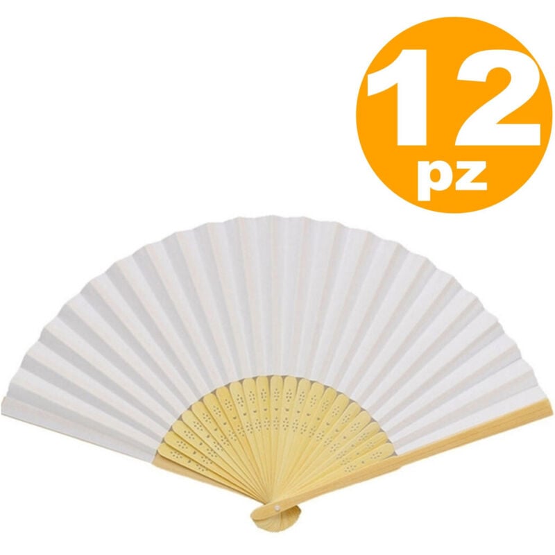 foto del prodotto 12 ventagli ventaglio bianchi bianco bambu segnaposto ricevimento matrimonio trade shop traesio