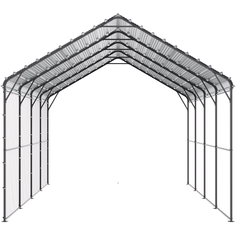 foto del prodotto 12 x 20 carport in metallo resistente, tenda per auto da esterno con struttura e tetto in acciaio zincato, pareti laterali rimovibili, riparo