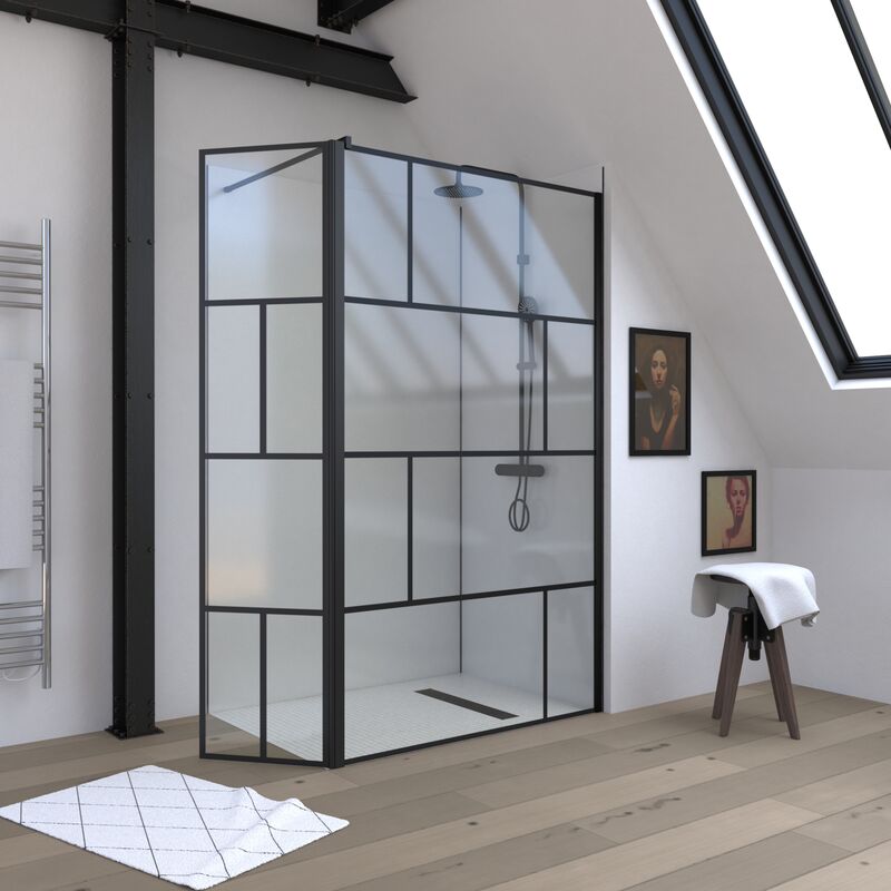 foto del prodotto 120 cm shower wall pivotazione flap 45cm matt barra di montaggio nera