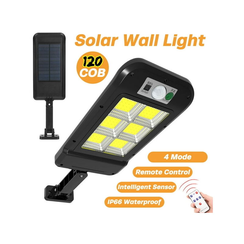 foto del prodotto 120 luci stradali solari a led cob induzione telecomando sensore di movimento pir ip65 impermeabile esterno garage cortile giardino