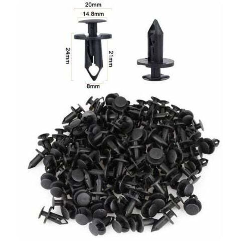 foto del prodotto 120 pezzi clip di fissaggio per rivetti in plastica per auto clip per auto nere punti rivetti in plastica punta parafango foro da 8 mm rivetti in