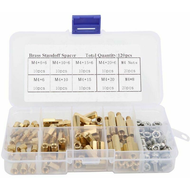 foto del prodotto 120 pezzi m4 maschio femmina in ottone esagonale distanziatore viti in acciaio inossidabile 304 set di dadi distanziatori per scheda madre kit