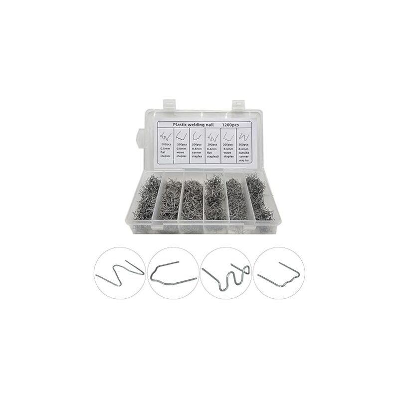 foto del prodotto 1200 pezzi di chiodi per riparazione di plastica per paraurti auto, punti metallici caldi, adatti per chiodi di riparazione con filo di saldatura,