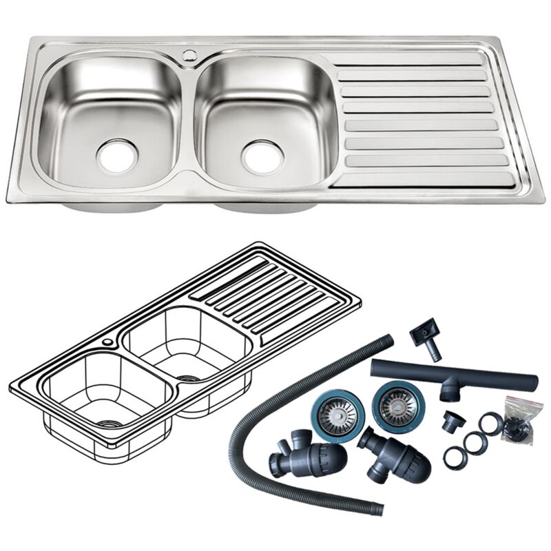 foto del prodotto 120cm lavello doppio incasso in acciaio inox links lavello in acciaio inox lavello cucina 2 lavabi