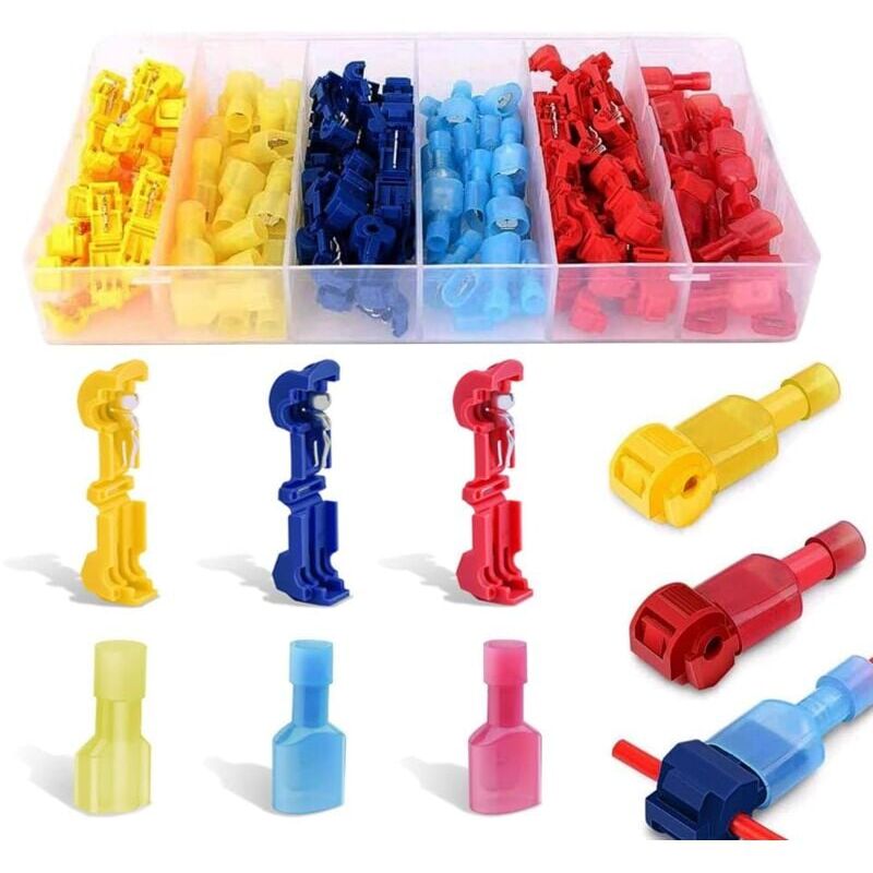 foto del prodotto 120pcs connecteur de fil t connecto rapide de cosse lectrique, connecteur rapide t tap, kit de connecteur terminal enti rement isol bleu x
