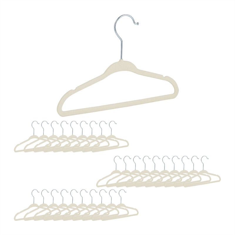 foto del prodotto 120x grucce appendiabiti per bambini, stampelle antiscivolo con asta, tacche e gancio girevole, beige