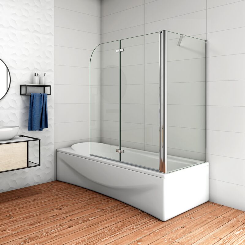 foto del prodotto 120x140cm parete doccia sopravasca angolare 2 ante pieghevoli con parete laterale 65 cm vetro temperato 6 mm trasparente anticalcare cromato lucido