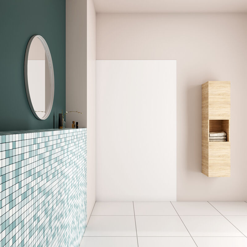 foto del prodotto 120x210 cm pannello doccia realizzato in alluminio spessore 3mm con profili finitura bianco opaco per rivestimento parete bagno