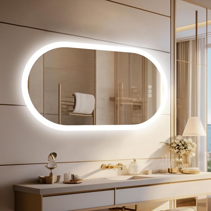 foto del prodotto 120x60cm specchio ovale bagno retroilluminato led luce smart touch luvodi