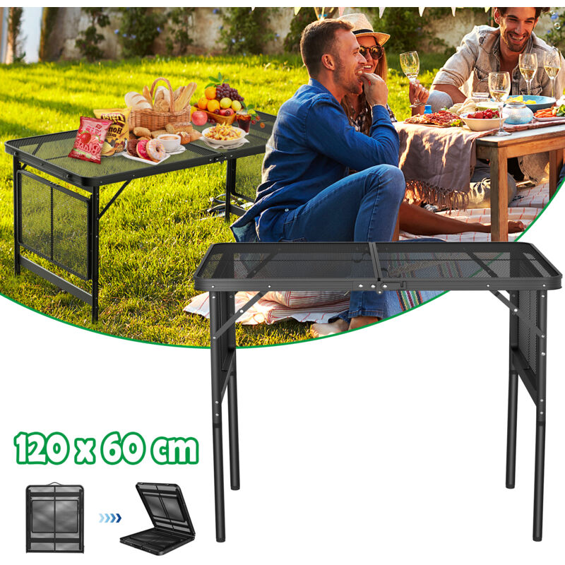 foto del prodotto 120x60cm tavolo da campeggio tavolino pieghevole tavolo da giardino con griglia metallica tavolo da barbecue tavolo pieghevole altezza e larghezza