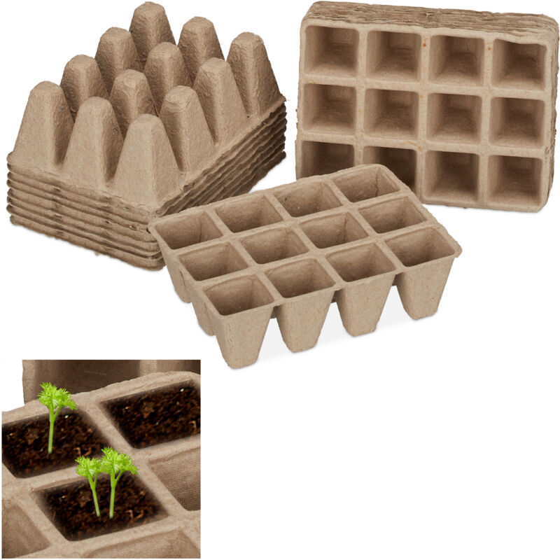 foto del prodotto 1224x vasetti biodegradabili per piantine, set da 1224, semenzaio da torba, quadrati, in cellulosa, h 5 cm, beige