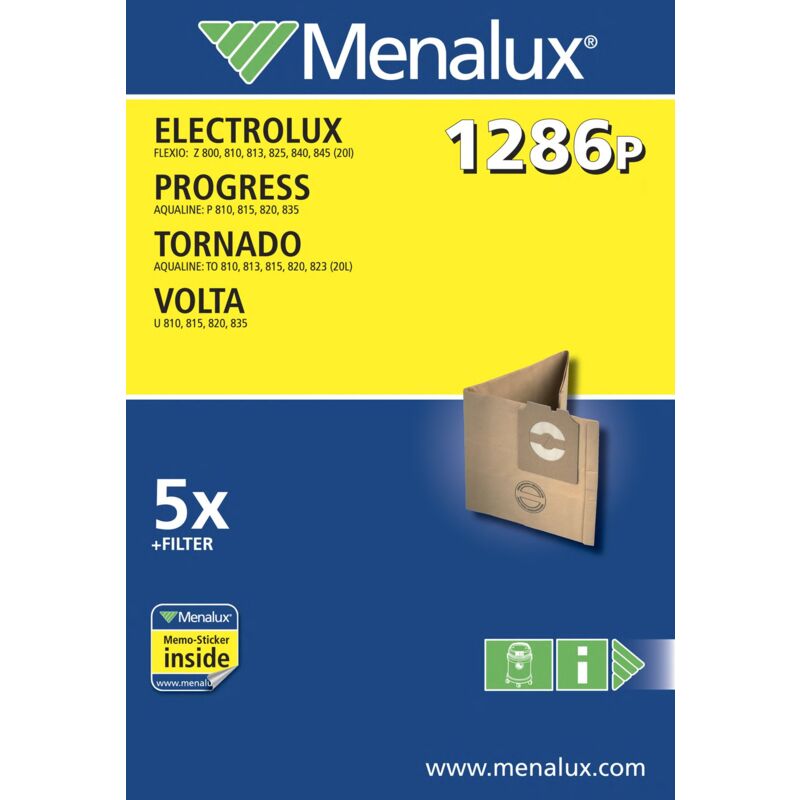foto del prodotto 1286 p, 5 sacchetti per aspirapolvere progress menalux