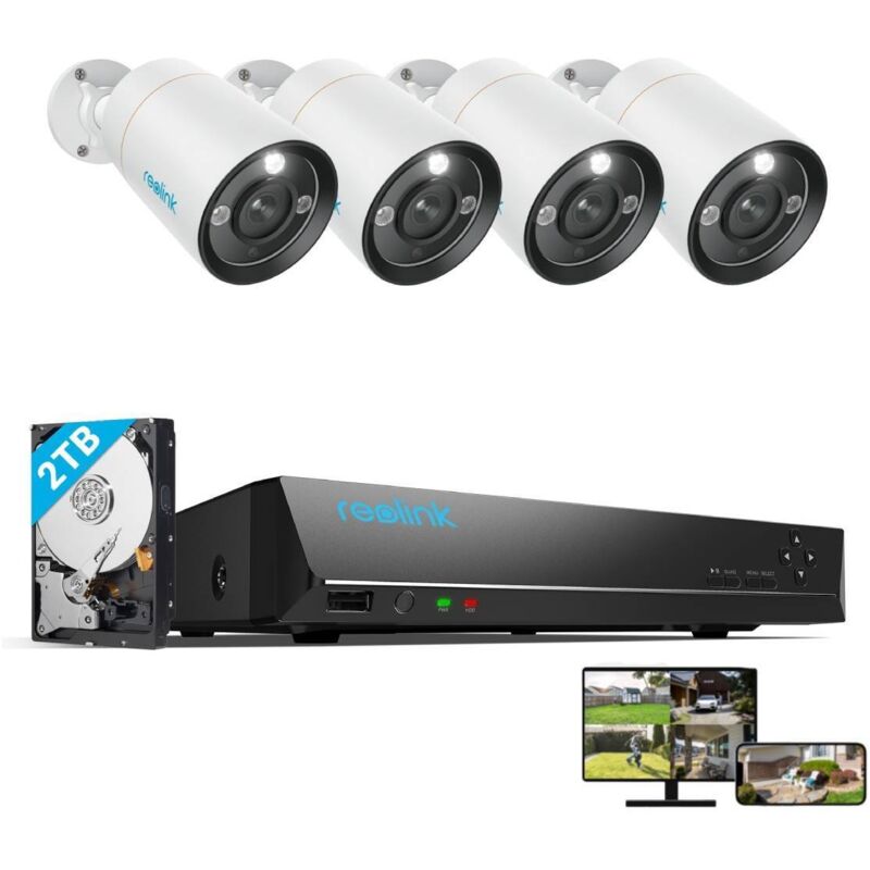 foto del prodotto 12mp kit di videosorveglianza 4x telecamera ip poe bullet e nvr 8ch da 2tb, rilevamento persone veicoli, visione notturna da 30 m con