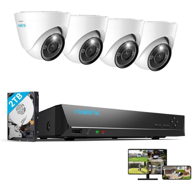 foto del prodotto 12mp kit di videosorveglianza 4x telecamera ip poe cupola e nvr da 2tb da 8ch, rilevamento persone veicoli, visione notturna da 30 m con