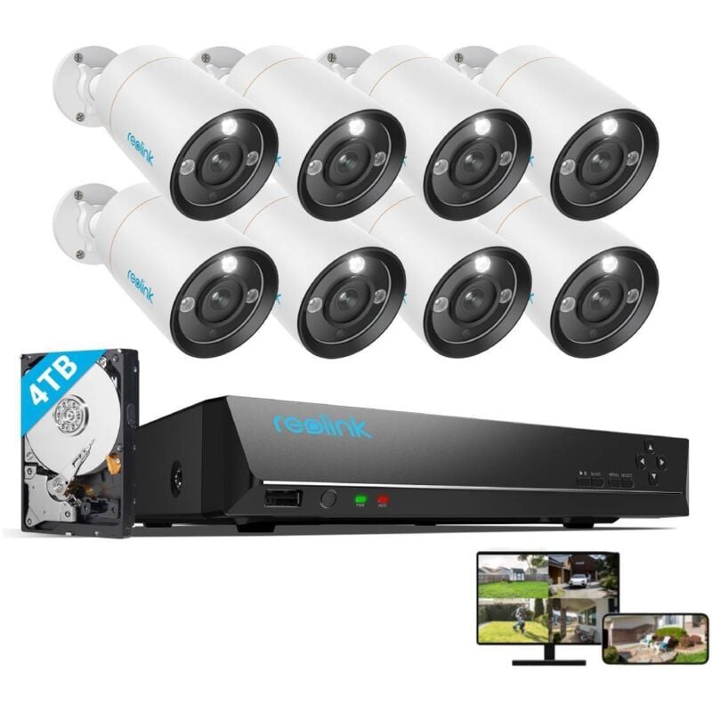 foto del prodotto 12mp kit di videosorveglianza 8x telecamera ip poe bullet e nvr 16ch da 4tb, rilevamento persone veicoli, visione notturna da 30 m con