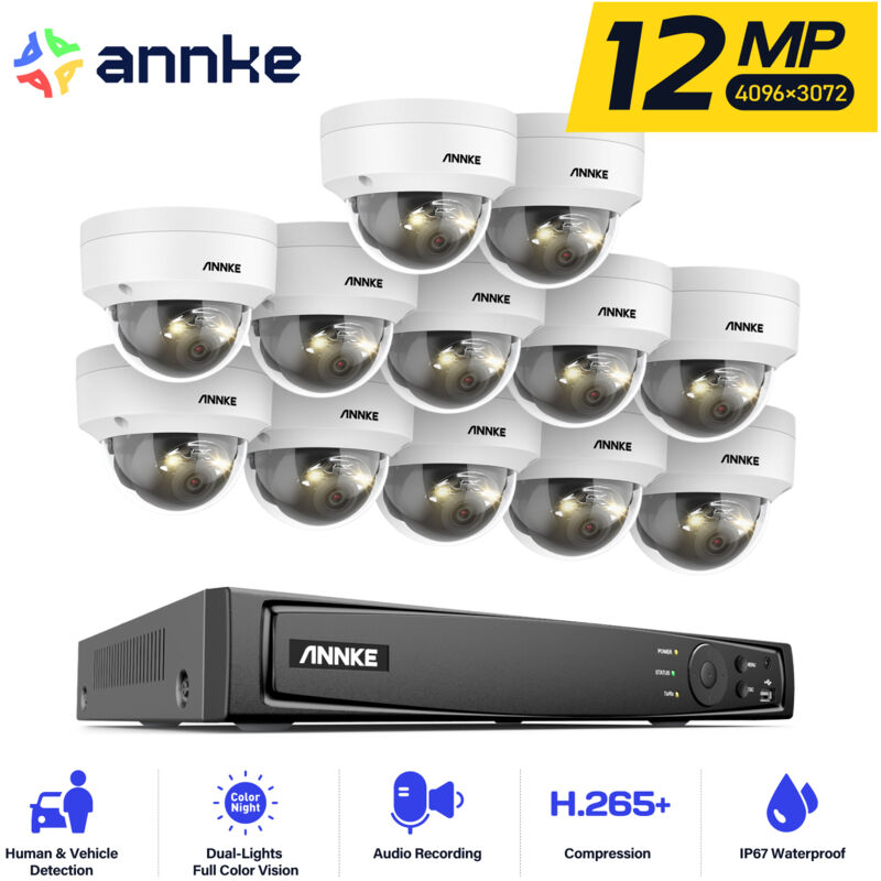 foto del prodotto 12mp kit videosorveglianza esterno,12 x telecamere esterno visione notturna a colori e ir,microfono integrato,rilevamento di