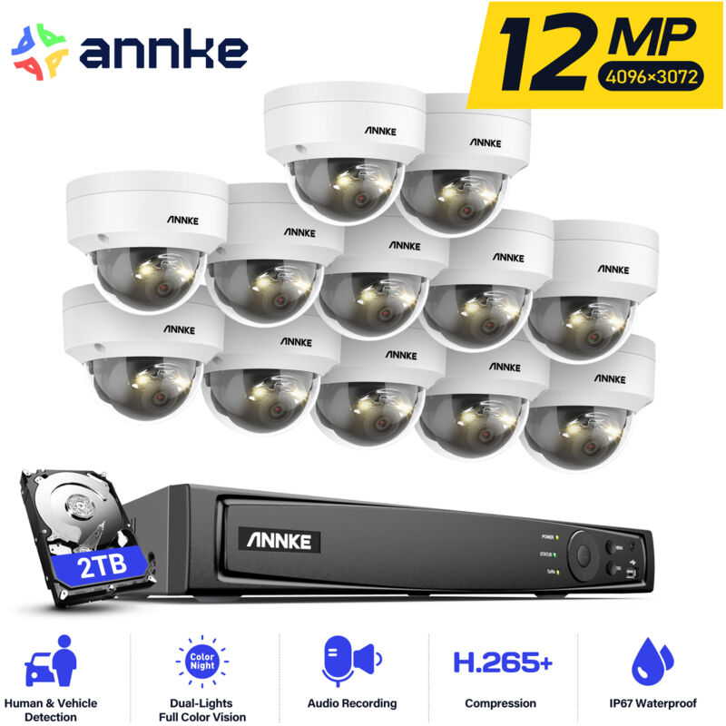 foto del prodotto 12mp kit videosorveglianza esterno,12 x telecamere esterno visione notturna a colori e ir,microfono integrato,rilevamento di