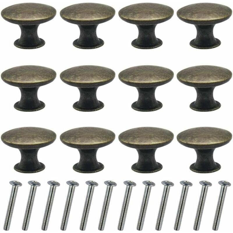 foto del prodotto 12pz 30mm pomelli per cassetti vintage pomelli per porte rotondi in bronzo maniglia per mobili vintage foro singolo con viti decorazione retr 
