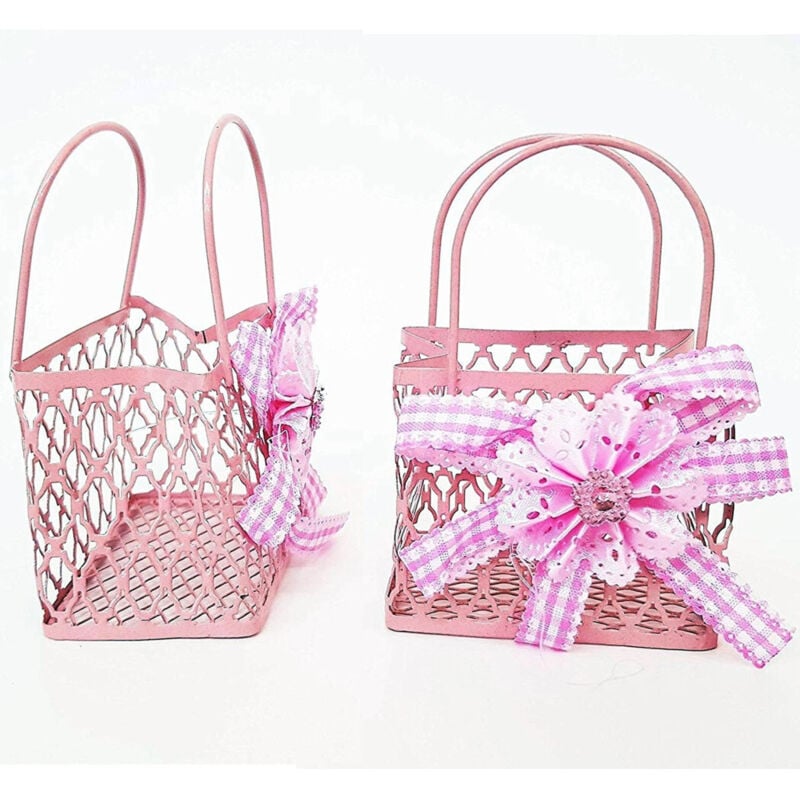 foto del prodotto 12pz bomboniera sacchetto shoppers metallo rosa portaconfetti nascita comunione trade shop traesio