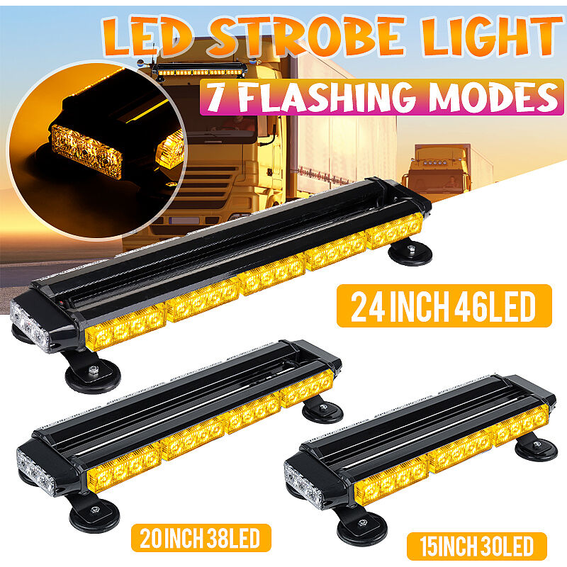 foto del prodotto 12v 24 pollici 346 led ambra doppio lato traffic advisor strobe flash light bar luce di backup impermeabile magnetico universale zebraa