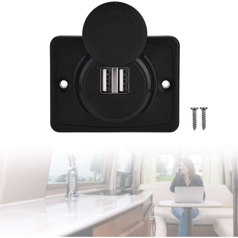 foto del prodotto 12v presa usb per auto a filo, caricabatterie usb per auto, adattatore per presa di carica usb doppia 2 porte, pannello di ricarica impermeabile a