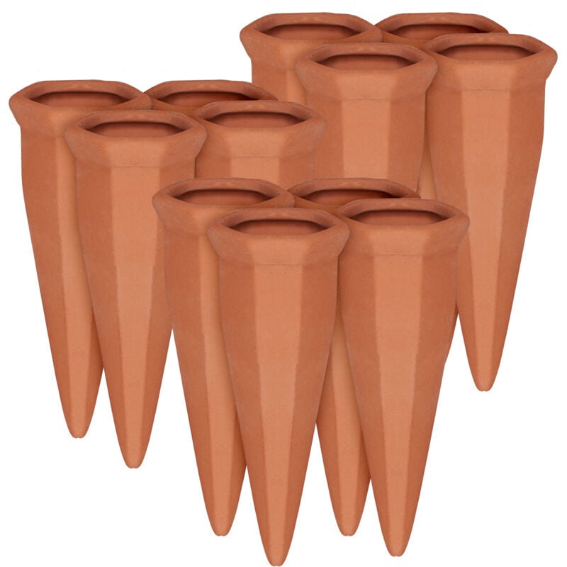 foto del prodotto 12x irrigatori in argilla per vasi, set innaffiatori per piante, per bottiglie di vino e pet, terracotta