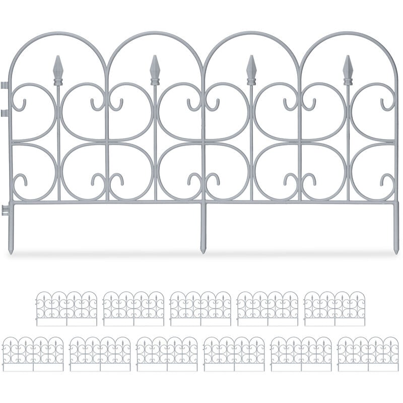 foto del prodotto 12x recinzione per aiuole, set da 12 bordature prato, hxl 38x68,5 cm, bordi decorativi giardino, plastica, grigio